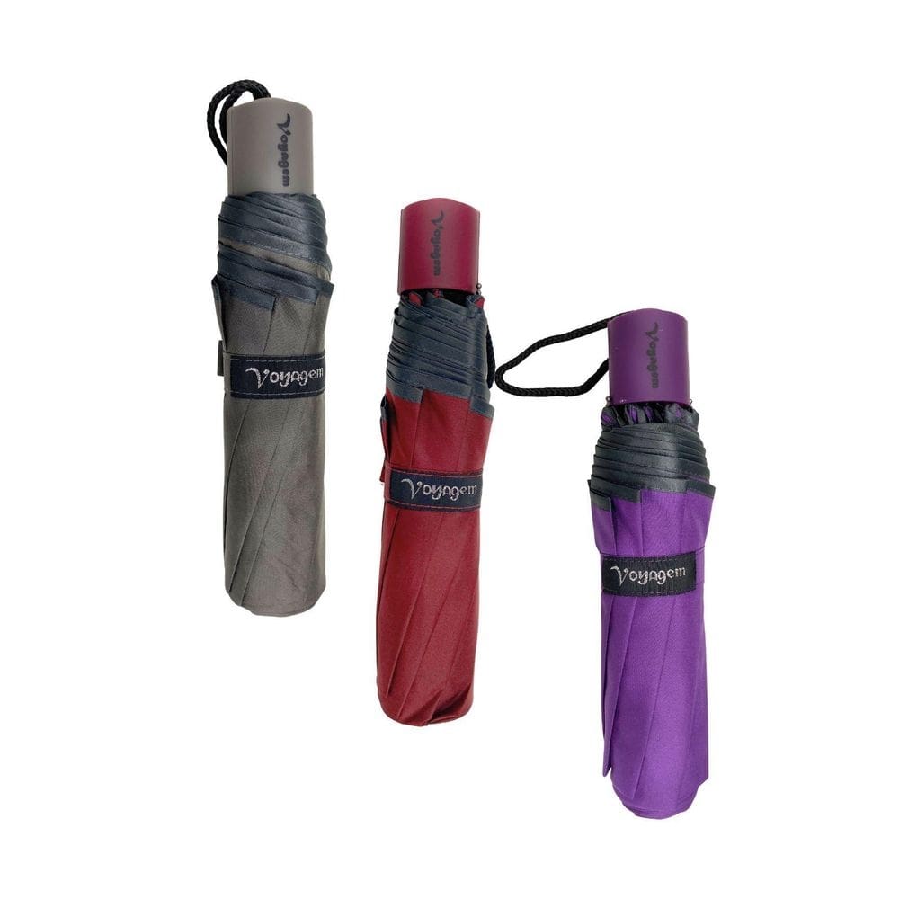 Kit 03 Guardas-Chuva Reforçado Voyagem Preto, Verm Roxo 010L