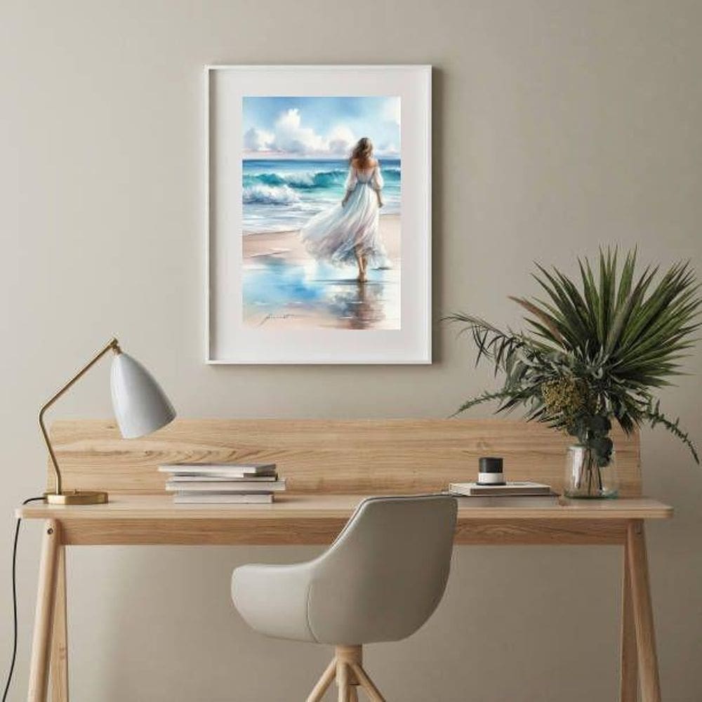 Quadro Mulher Caminhando Praia - 60X48Cm