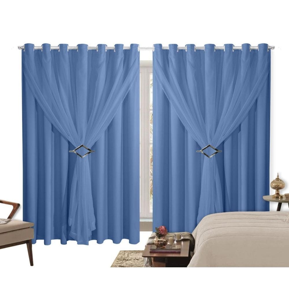 Cortina Blackout Com Voil Liso Sala Ou Quarto 3,00M X 2,50M