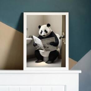 Quadro Urso Panda No Banheiro 24X18Cm - Com Vidro