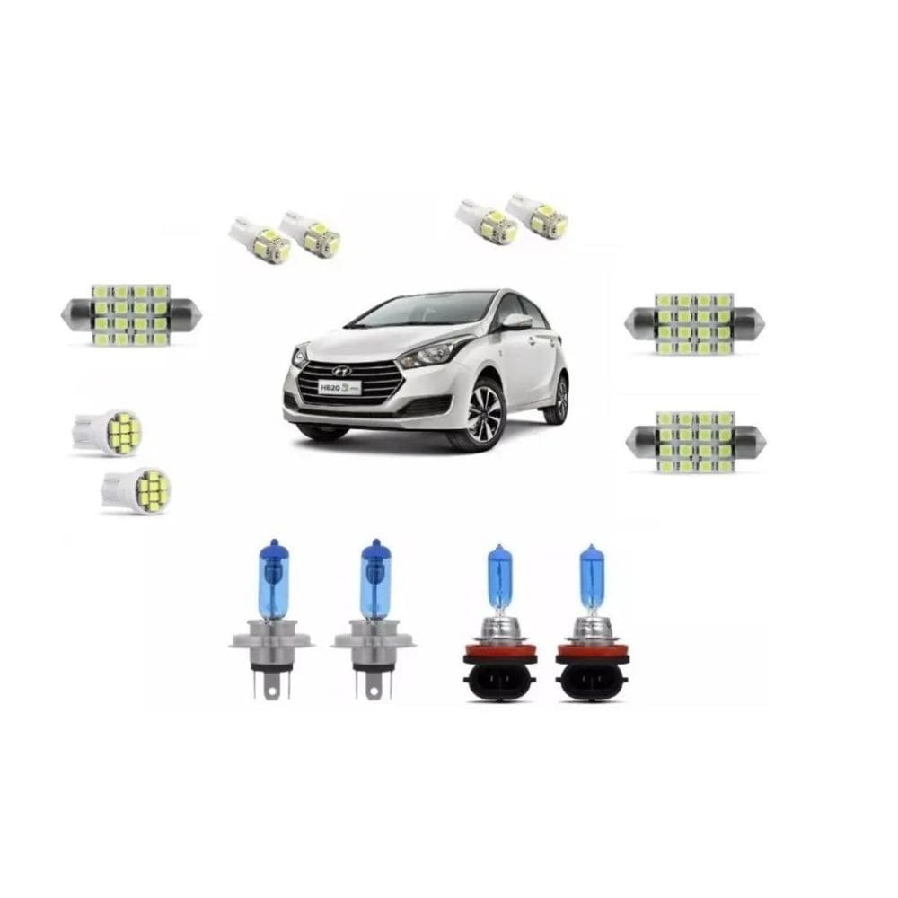 Kit lâmpada + farol + milha e leds hyundai hb20 2013/2019