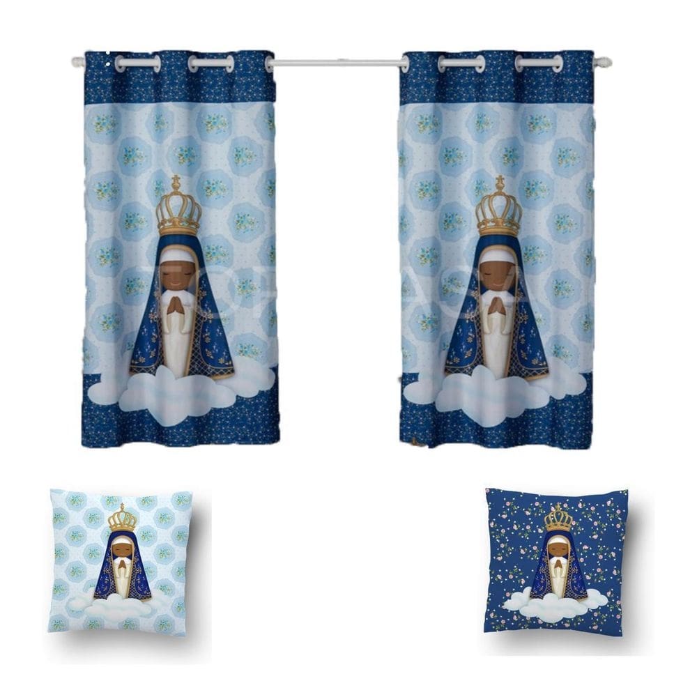 Kit De Cortina De 2 Metros + 2 Almofadas Infantis Kids