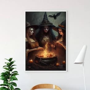 Quadro Decorativo Bruxas Feiticeiras 33X24Cm - Com Vidro