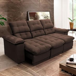 Sofá Retrátil Reclinável Atenas 2,30m Suede Velut Marrom Molas no Assento - King House
