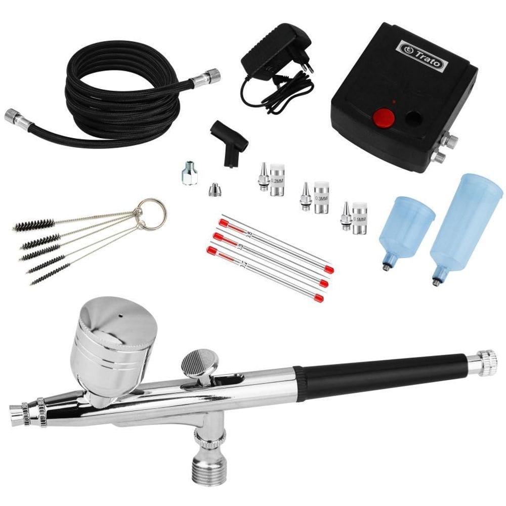 Kit completo aerografia mini compressor ar + aerógrafo 0,3mm