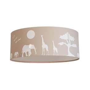 Luminária Plafon Safari Savana Cúpula Tecido Cáqui 40X15Cm