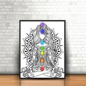Quadro Decorativo Reiki Chakras 45X34Cm Moldura Preta