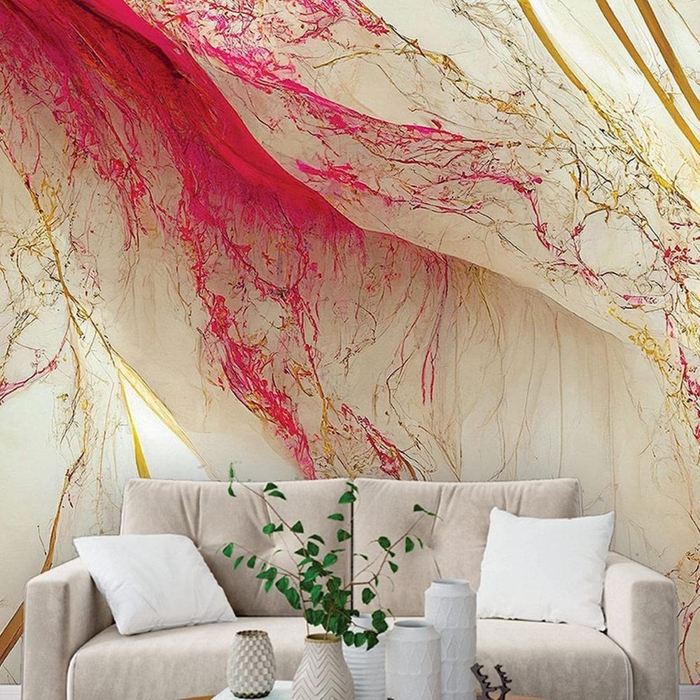 Papel de parede painel 3d mármore branco vermelho ouro 3m