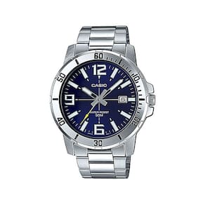 Relógio masculino casio prata fundo azul analógico com data