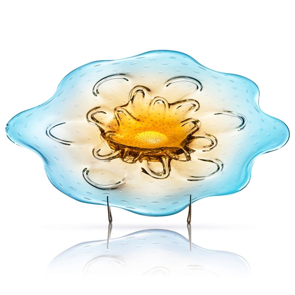 Centro De Mesa Em Cristal Murano Azul E Âmbar São Marcos