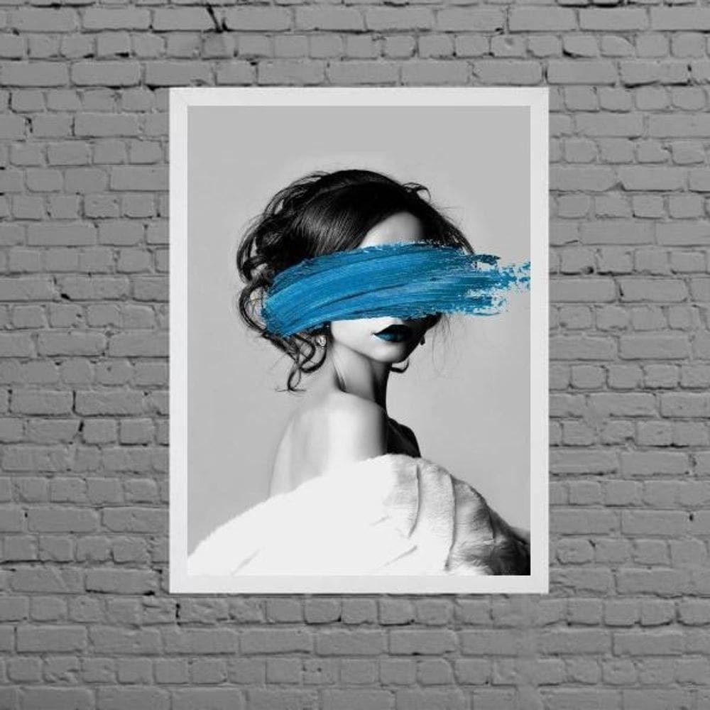 Quadro Mulher Abstrato Azul 33X24Cm Branca