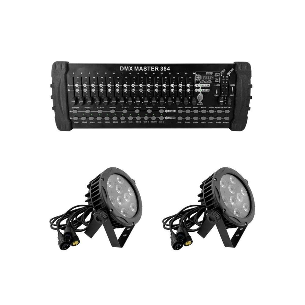 Kit 2 Par Led Outdoor Slim Rgbwa-Uv E Mesa Controladora Dmx