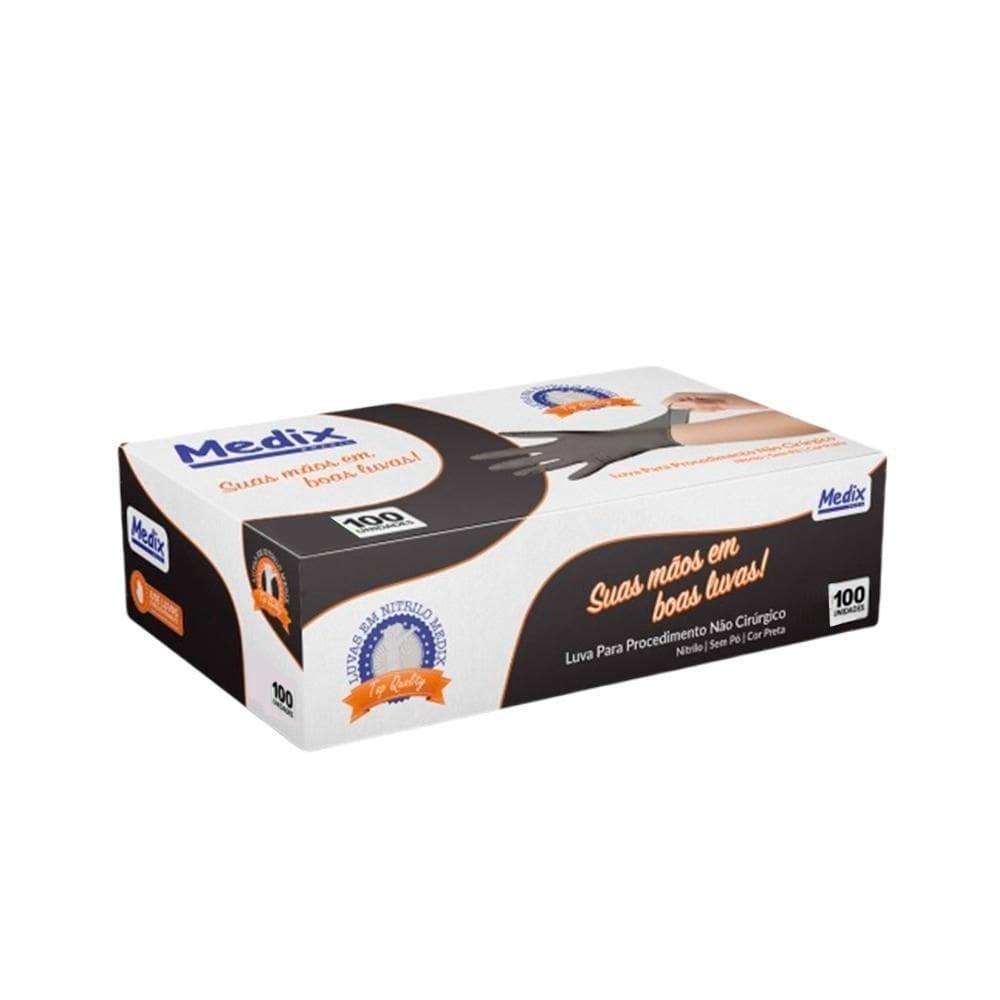 Luva Nitrílica Sem Pó Preta P 100Un