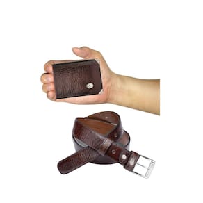 Kit Carteira Pequena Mitty Couro + Cinto Mitty M0 S4 Cafe