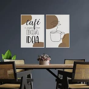 Kit 2 Quadros Café É Sempre Boa Ideia 33X24Cm Vidro - Branca