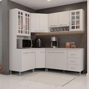 Cozinha Modulada Completa Fidelitá Viena 5 Peças 340cm 12 Portas 3 Gavetas Com Tampo Branco