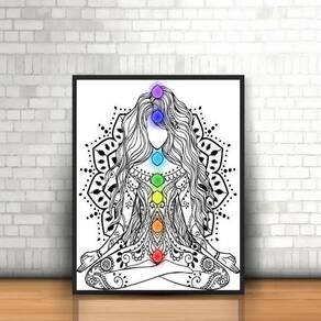 Quadro Decorativo Reiki Chakras 24X18 Com Vidro - Preta