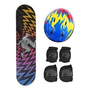 Skate Infantil Com Kit De Proteção E Bolsa Estampas Variadas