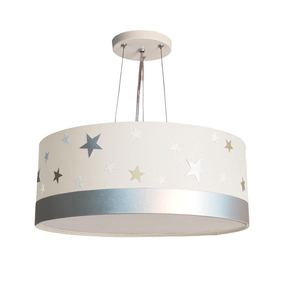 Lustre Pendente Infantil Estrelas Cúpula Branco 40X15 2E27