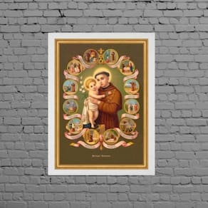 Quadro Vintage Santo Antônio 45X34Cm Vidro Moldura Branca