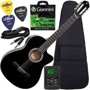 Kit violão giannini eletroacústico com capa cordas cabo nf14
