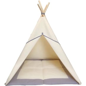 Barraca infantil + tapete acolchoado cinza 135x90x90cm