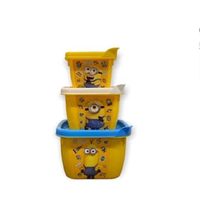 Conjunto 3 Potes Conect Quadrado Plasútil Minions