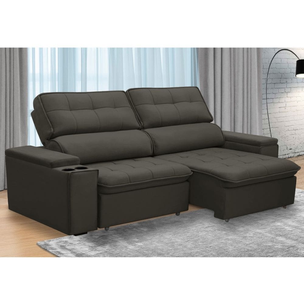 Sofá Ferguile Genebra 3 Lugares Com Porta Copo e USB