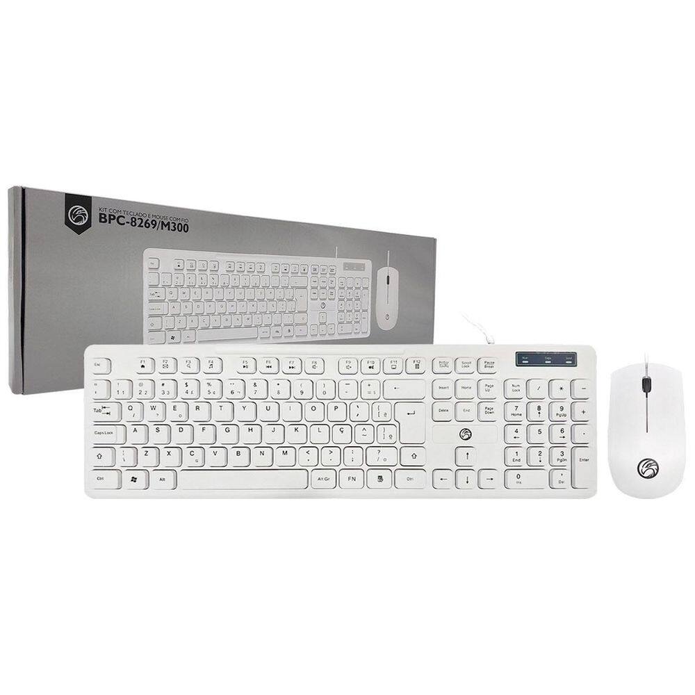 Kit Teclado E Mouse Brazil Pc, Usb, Abnt2, 1000 Dpi, Branco