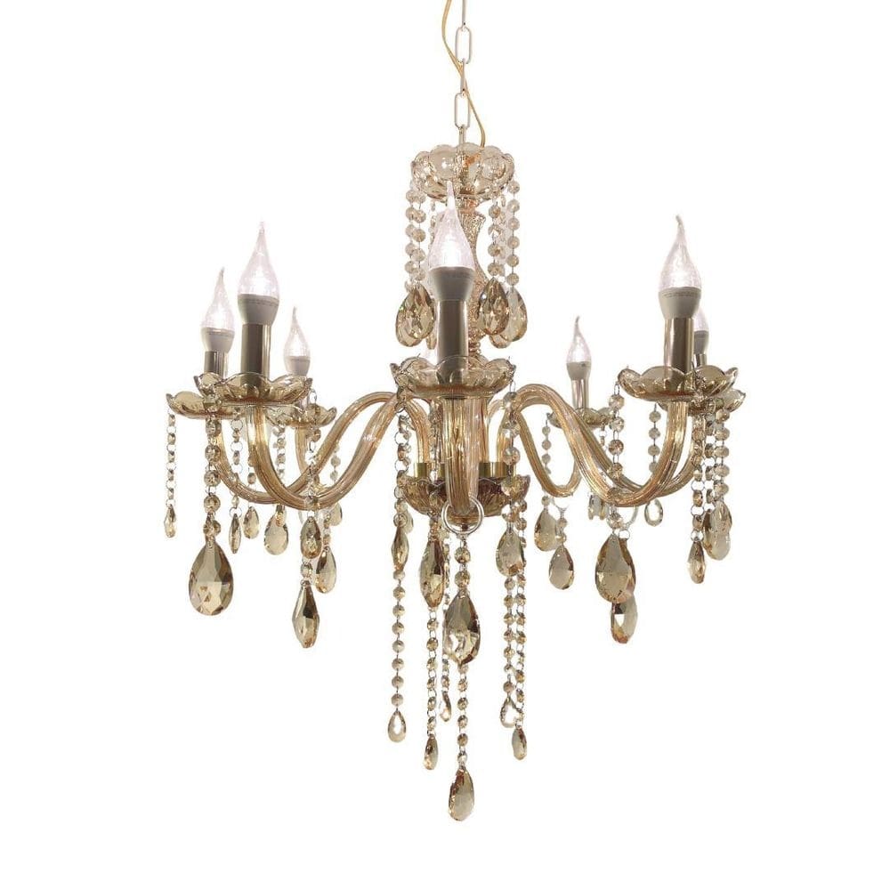 Lustre de cristal luminária luxuoso ambar com 8 braços