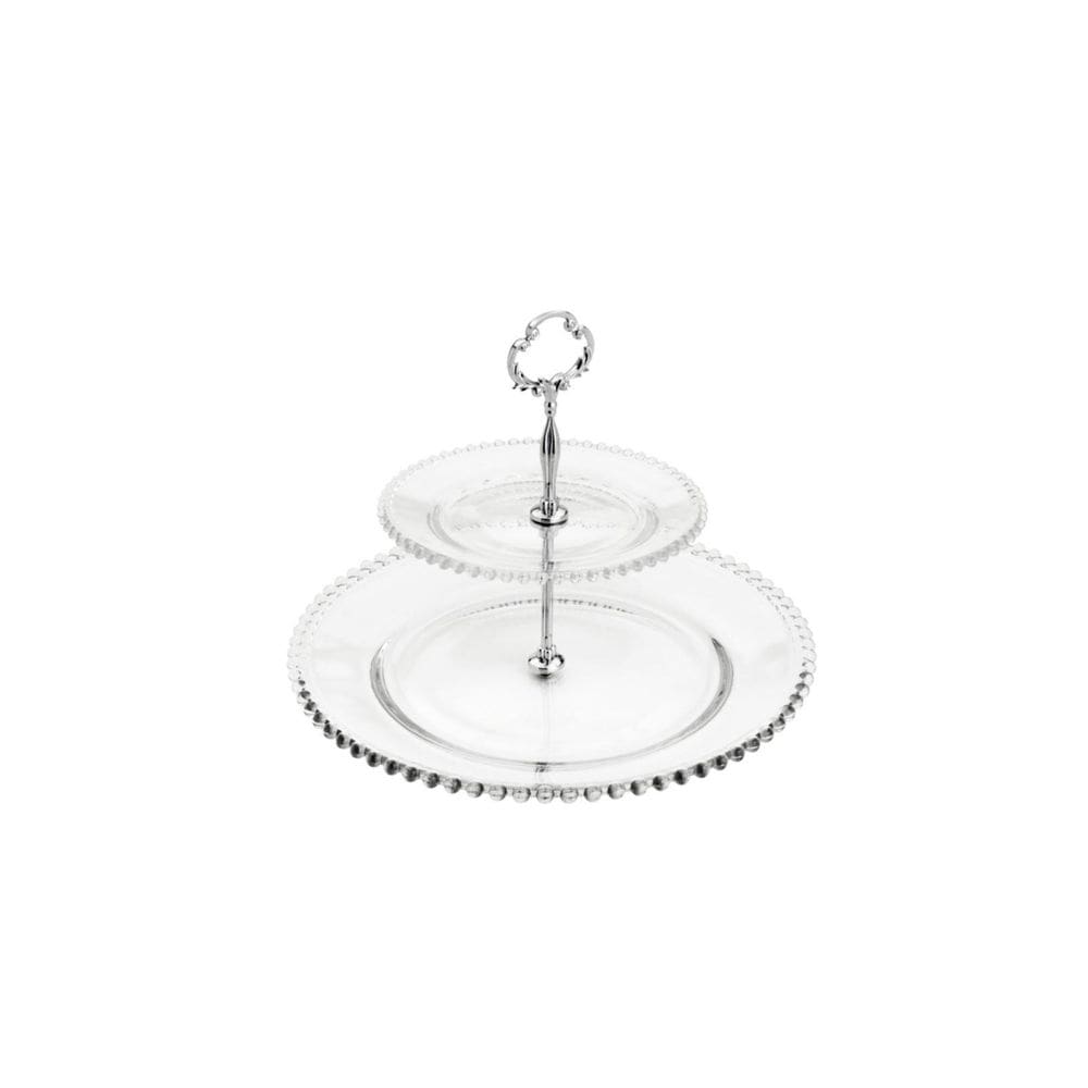 Prato porta doces duplo cristal de cinza pearl 32x24 wolff