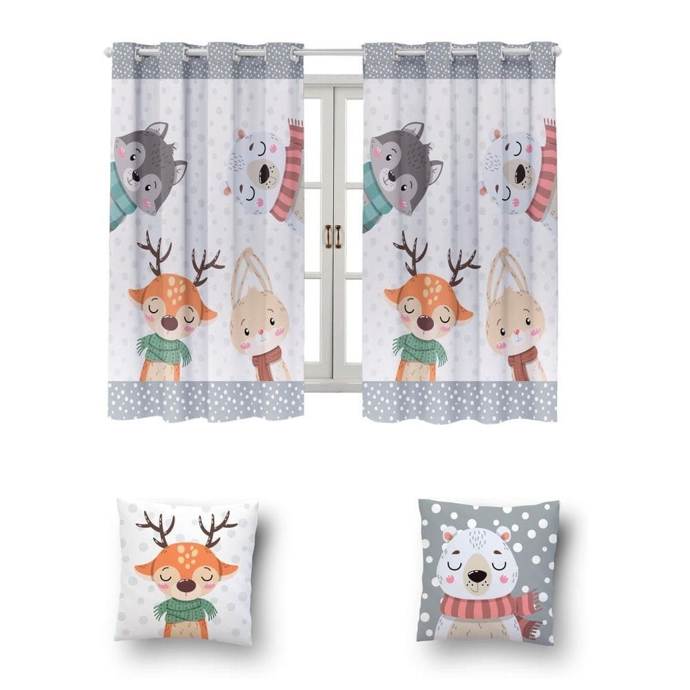 Kit De Cortina De 2 Metros + 2 Almofadas Infantis Kids