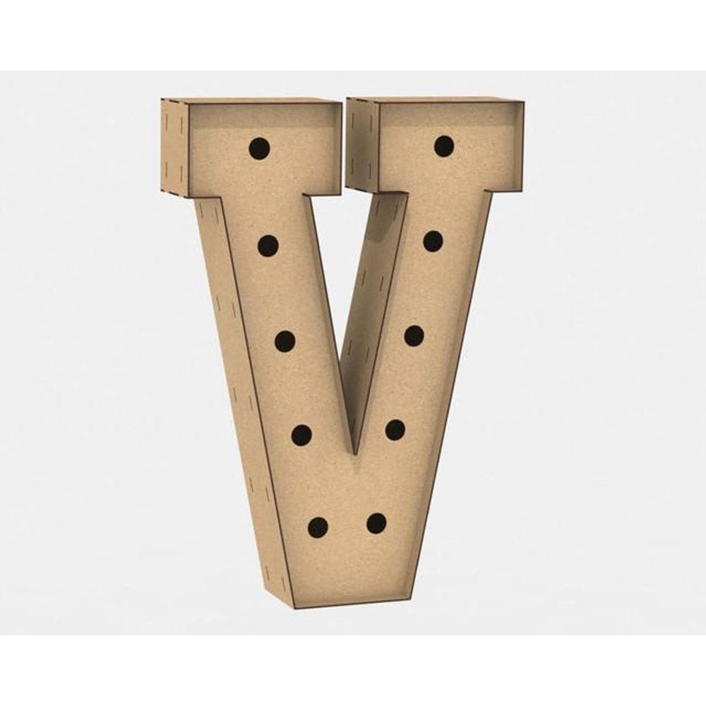 Letra caixa grande v mdf 80cm altura furo lampada iluminação