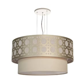 Luminária De Teto Pendente Palha Cúpula Dupla Bronze 50X25