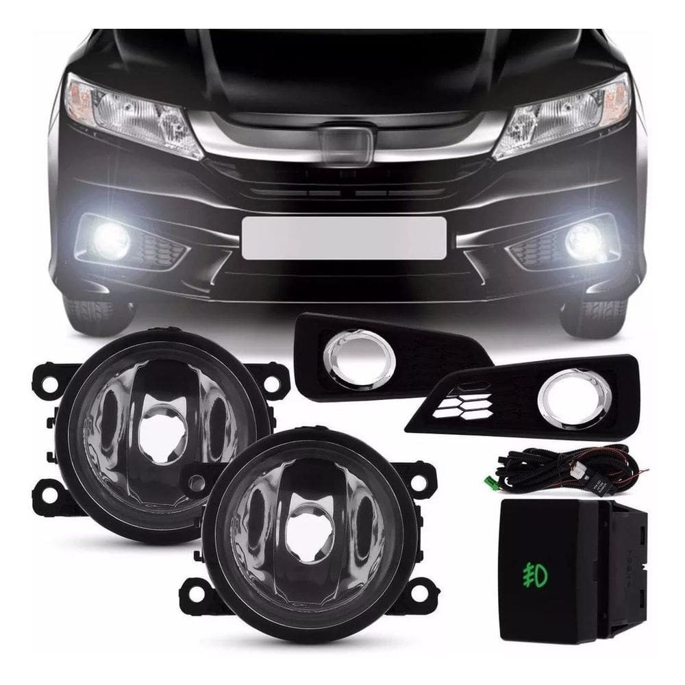 Farol auxiliar city honda botão chicote relé e aro