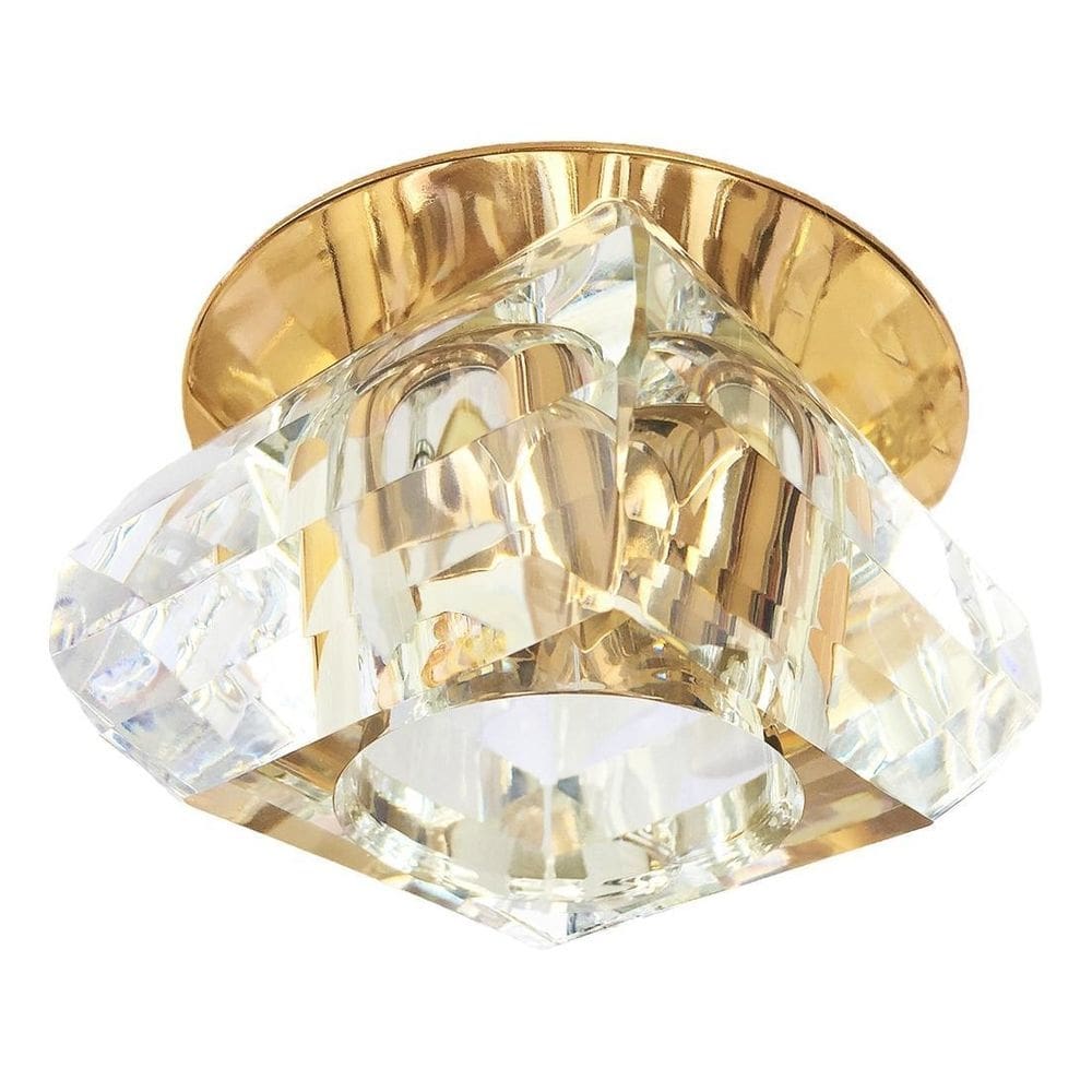 9 Spot Em Cristal Base Dourada Embutido Transparente Sala