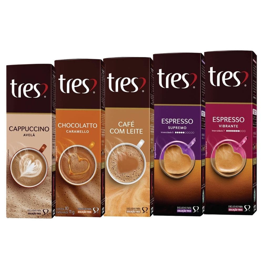 50 cápsulas café expresso e bebida cafeteira três corações