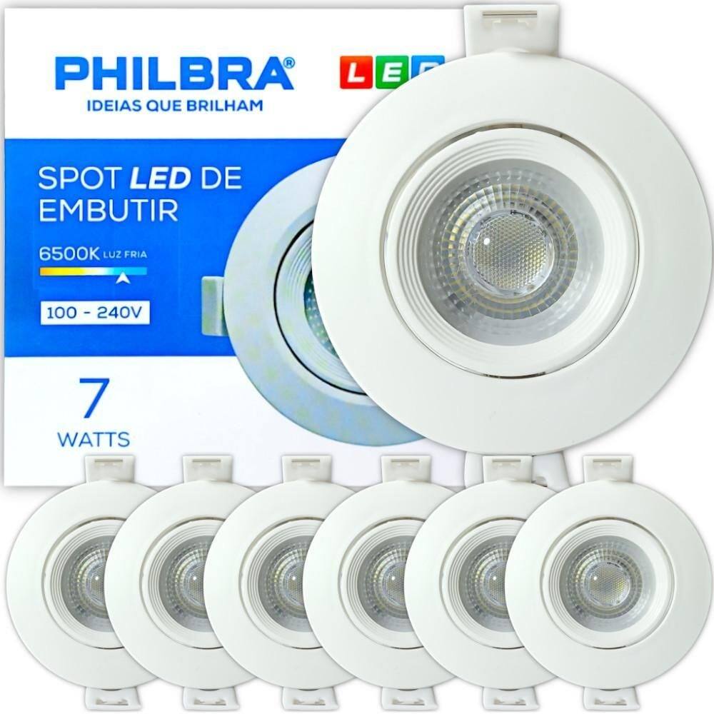 Kit 10 spot redondo embutir direcionável led 7w branco frio