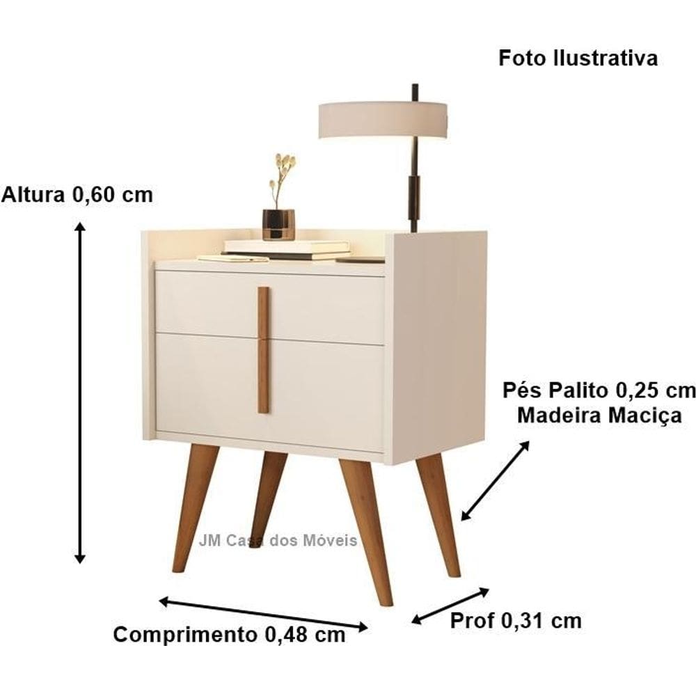 Mesa cabeceira denise 1 gaveta 1 porta pés palito off white