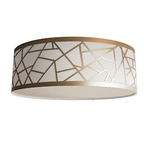 Luminária Plafon Recorte Bronze Cúpula Em Tecido Cáqui 40X15
