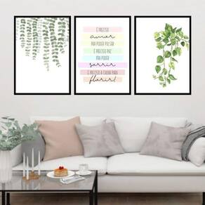 Kit 3 Quadros Samambaia - É Preciso Amor 33X24Cm - Com Vidro