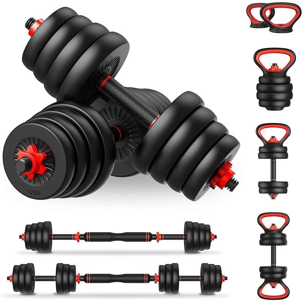 Kit halteres 6 em 1 peso musculação até 30kg ajustável preto