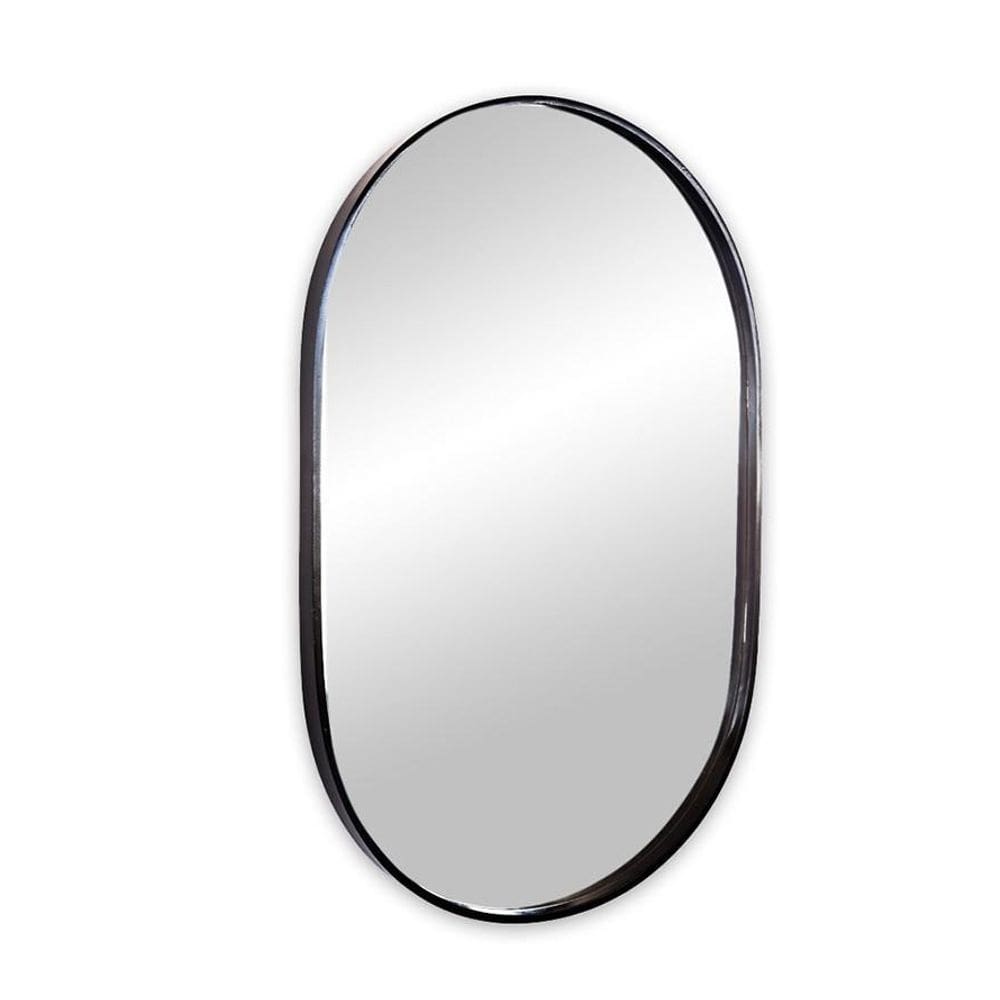 Espelho decorativo oval suspenso com moldura preta 80x50cm