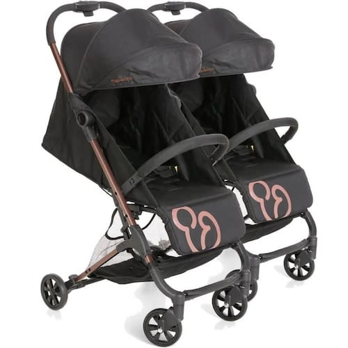 imagem-Carrinho de bebê gêmeos galzerano duolee duo preto cobre