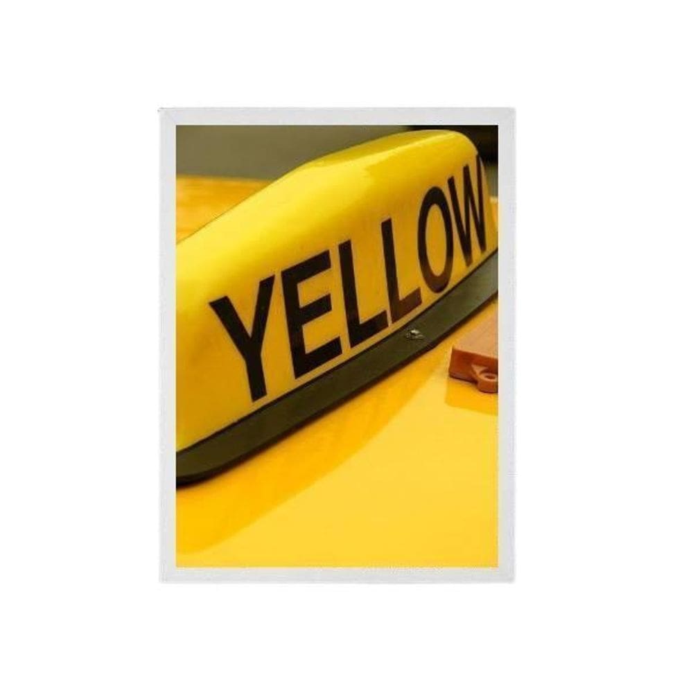 Quadro Decorativo Taxi Yellow 45X34 C/Vidro - Madeira Branca