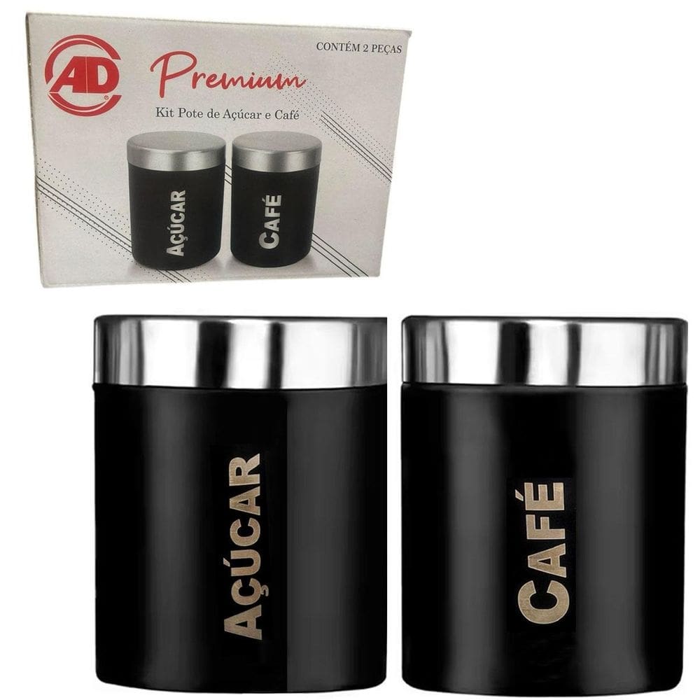 2 Potes Herméticos C Tampa Inox Café E Açúcar