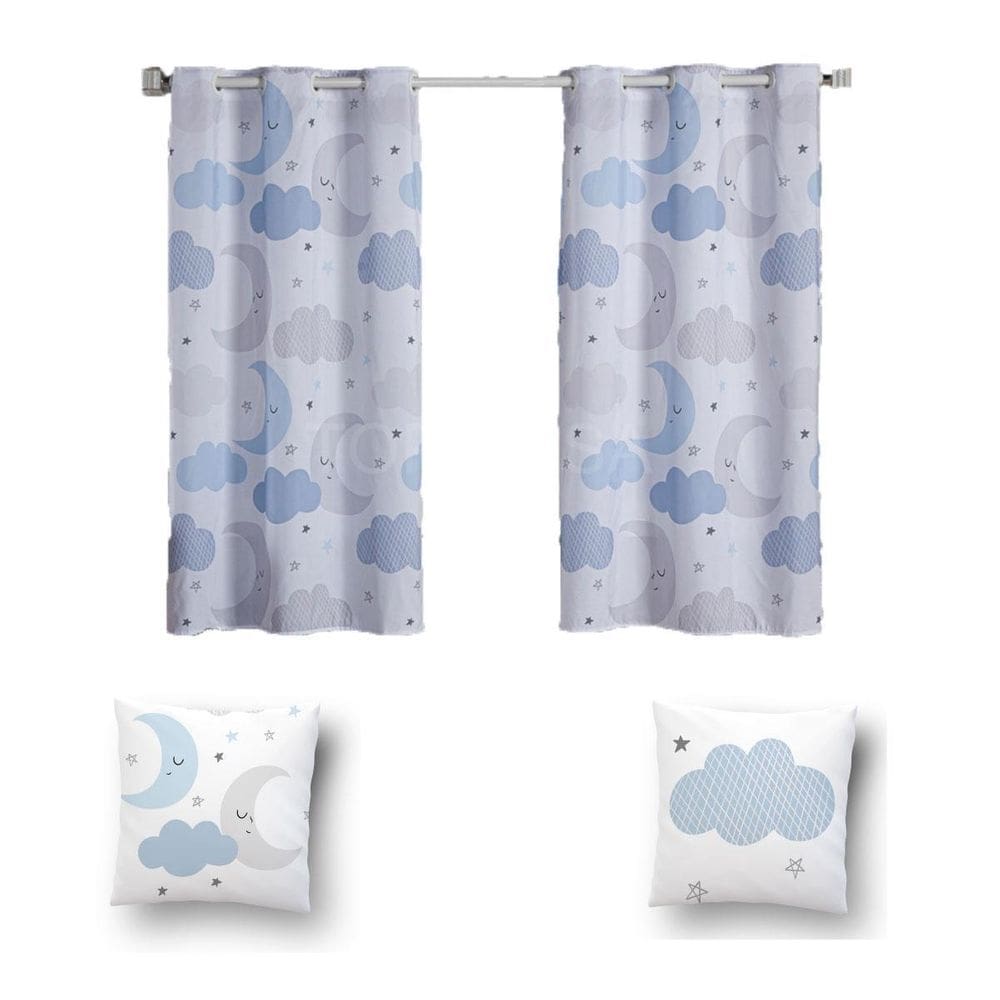 Kit De Cortina De 2 Metros + 2 Almofadas Infantis Kids