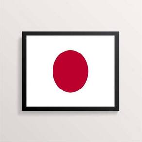 Quadro Decorativo Bandeira Japão 45X34Cm Vidro Moldura Preta