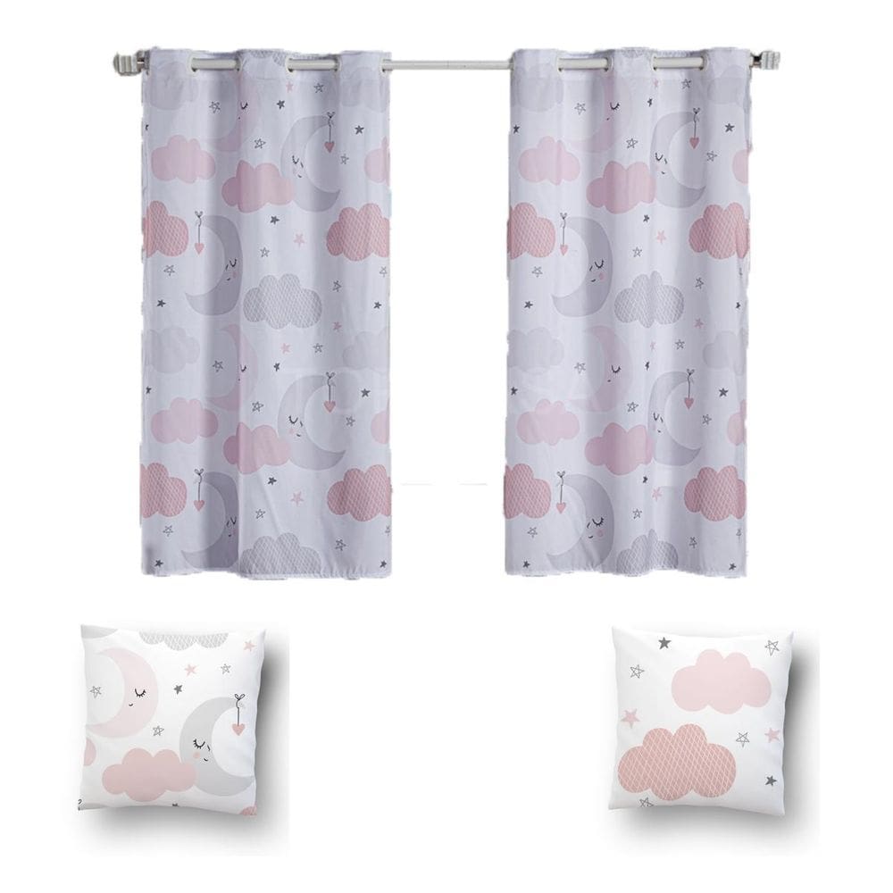 Kit De Cortina De 2 Metros + 2 Almofadas Infantis Kids