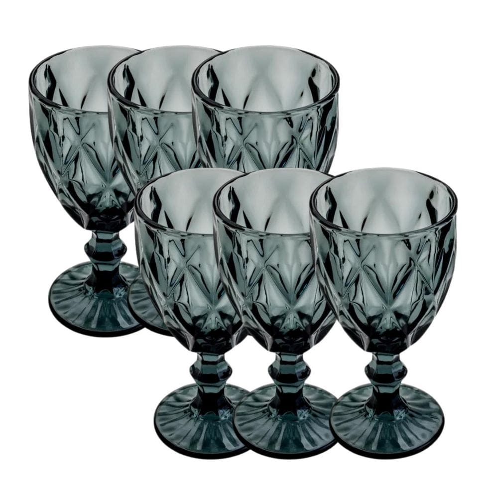 Jogo 6 Taças Diamond 310Ml Vidro 6 Cores Disponíveis Taça